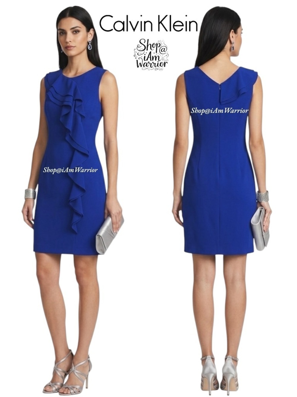 Calvin Klein cobalt blue sleeveless ruffle dress *shop@iamwarrior